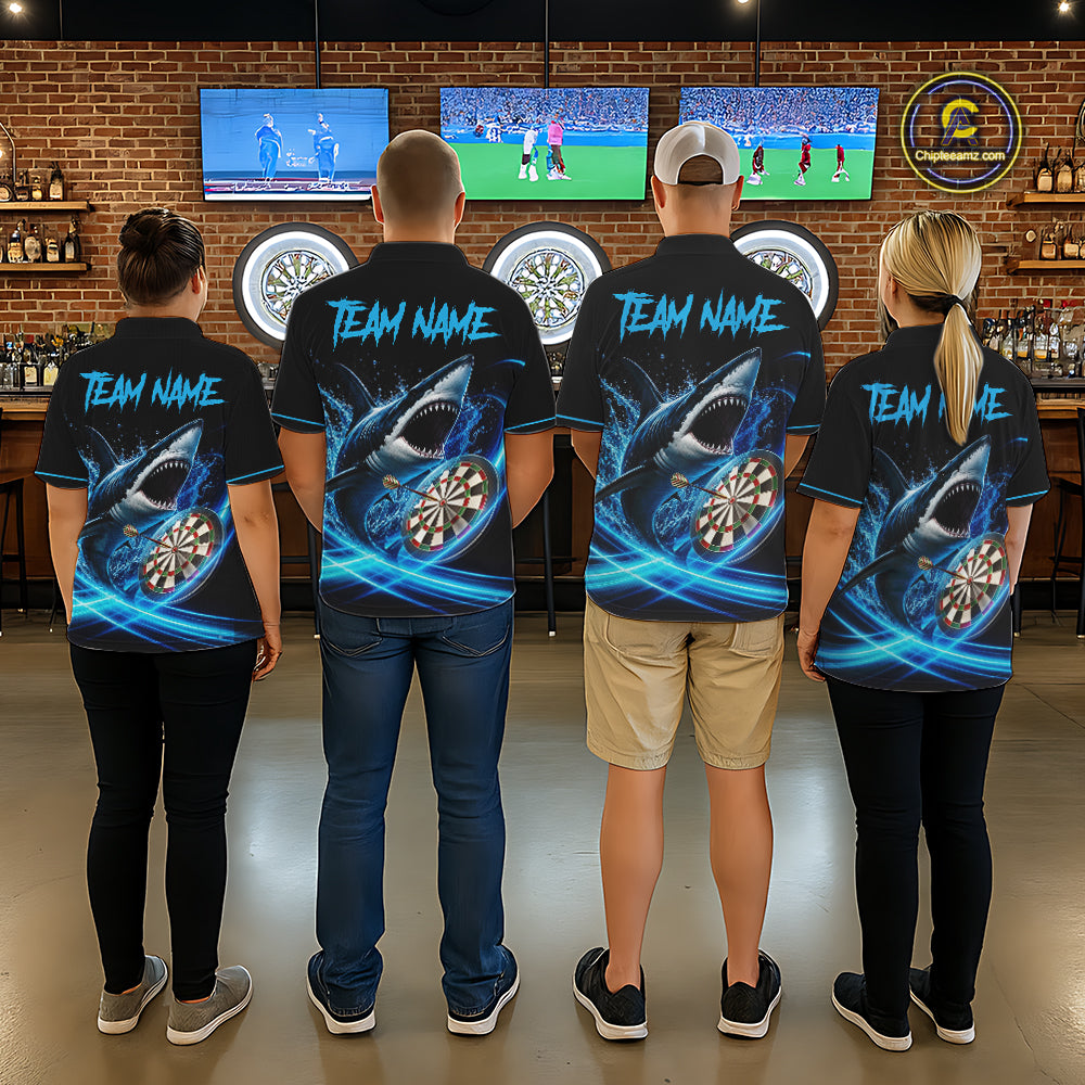 Black And Blue Funny Shark Darts Shirts For Men Custom Darts Jersey, Darts League Team Shirts TDM7289