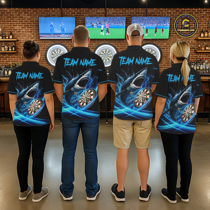 Black And Blue Funny Shark Darts Shirts For Men Custom Darts Jersey, Darts League Team Shirts TDM7289