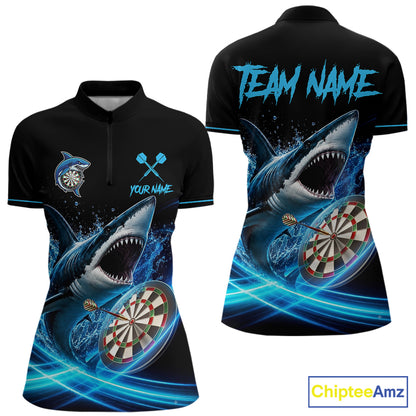 Black And Blue Funny Shark Darts Shirts For Women Custom Darts Jersey, Darts League Team Shirts TDM7289