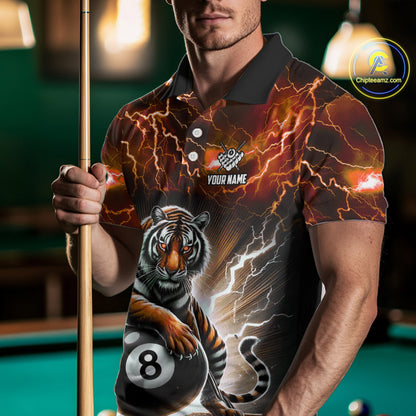 Lightning Thunder Tiger Custom Orange 8 Ball Pool Shirts For Men, Billiard Team League Jerseys TDM4814