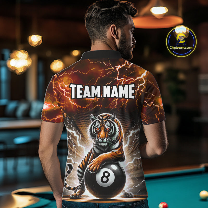 Lightning Thunder Tiger Custom Orange 8 Ball Pool Shirts For Men, Billiard Team League Jerseys TDM4814