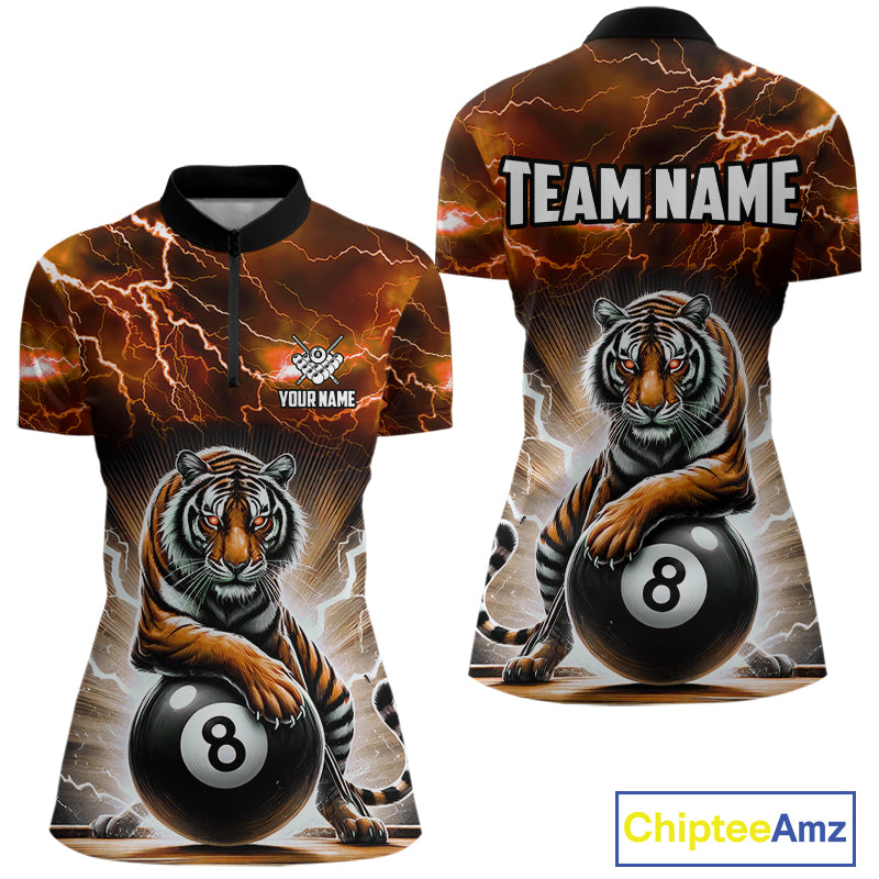 Lightning Thunder Tiger Custom Orange 8 Ball Pool Shirts For Women, Billiard Team League Jerseys TDM4814