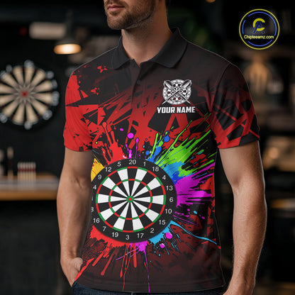 Red Funny Dartboard Colorful Darts Shirts For Men Custom Darts Polo & Quarter Zip Team Jersey TDM7571