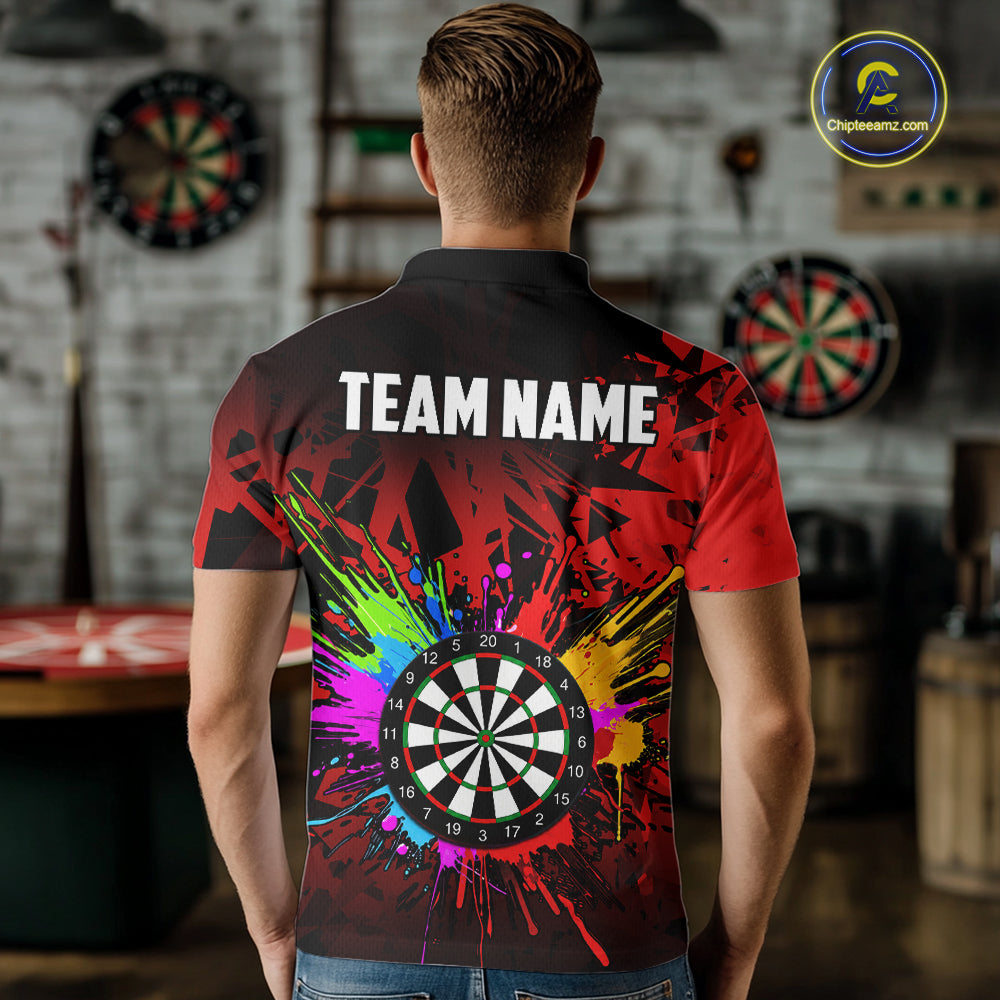 Red Funny Dartboard Colorful Darts Shirts For Men Custom Darts Polo & Quarter Zip Team Jersey TDM7571