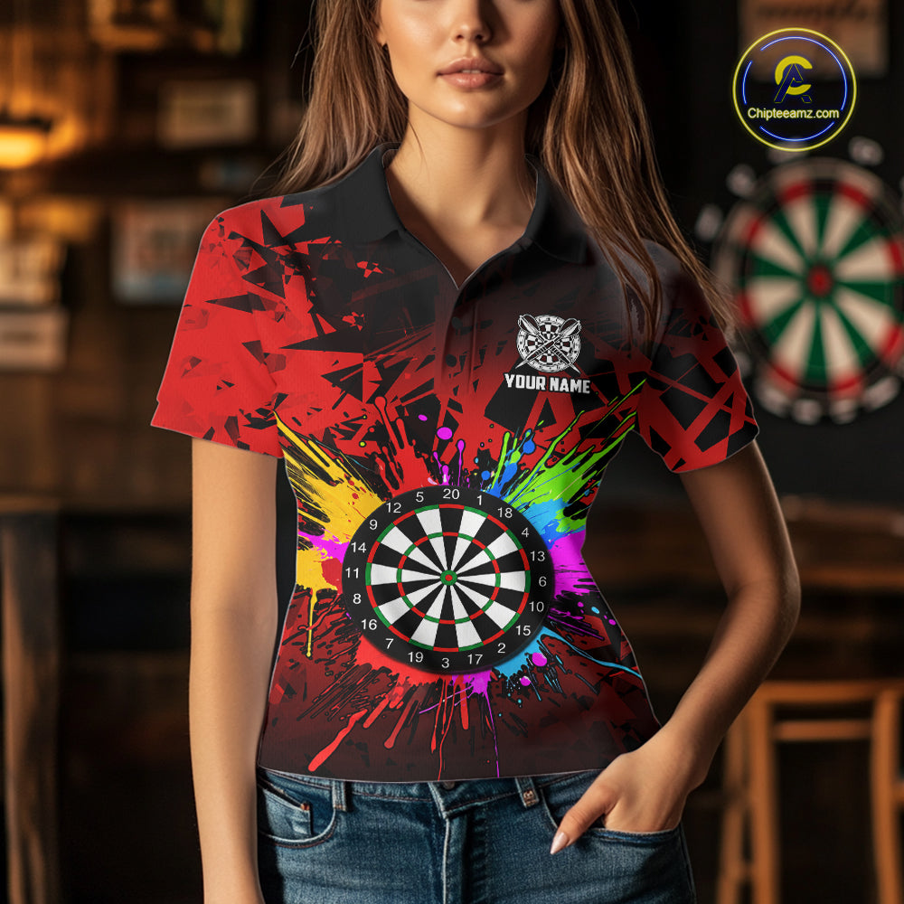 Red Funny Dartboard Colorful Darts Shirts For Women Custom Darts Polo & Quarter Zip Team Jersey TDM7571