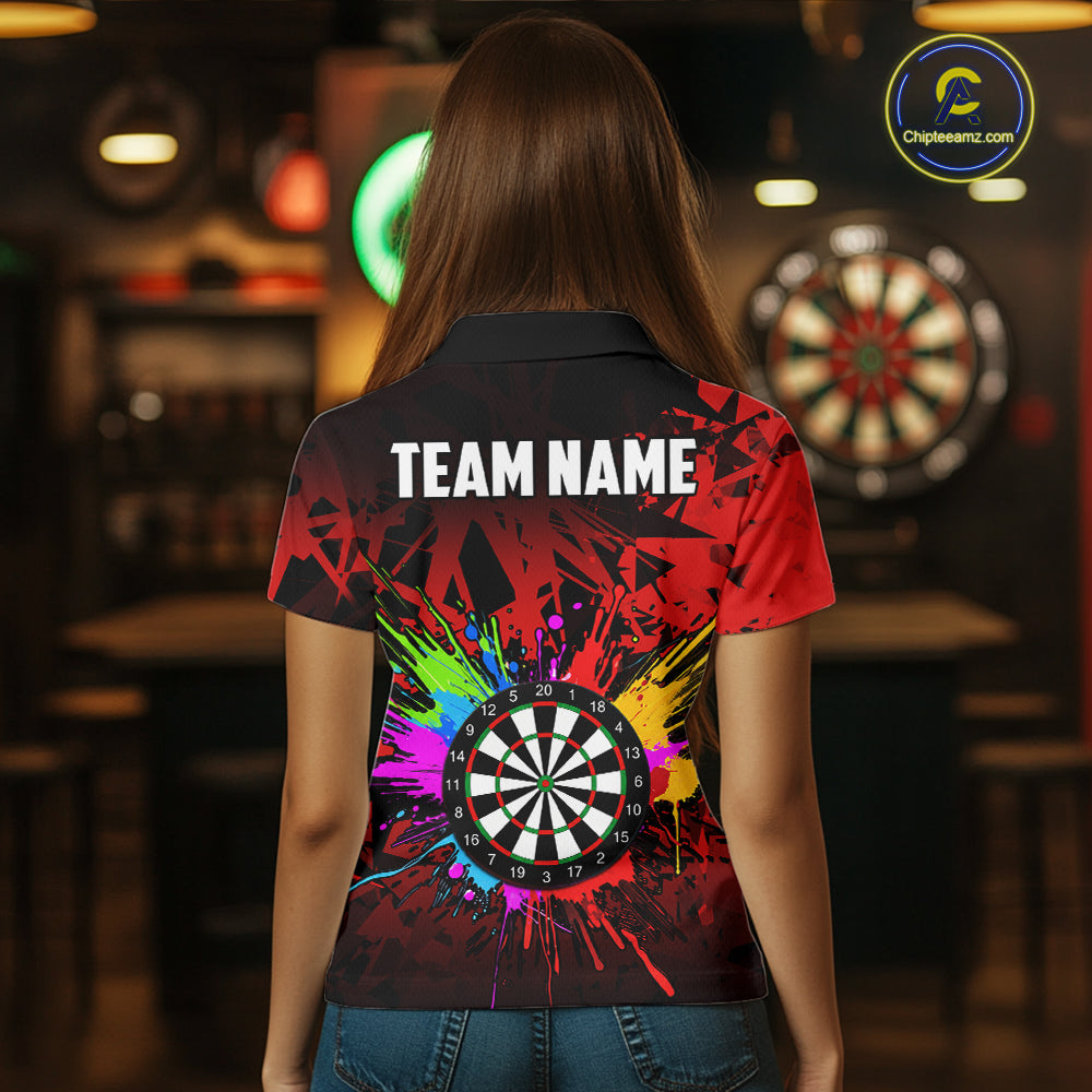 Red Funny Dartboard Colorful Darts Shirts For Women Custom Darts Polo & Quarter Zip Team Jersey TDM7571