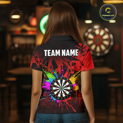 Red Funny Dartboard Colorful Darts Shirts For Women Custom Darts Polo & Quarter Zip Team Jersey TDM7571