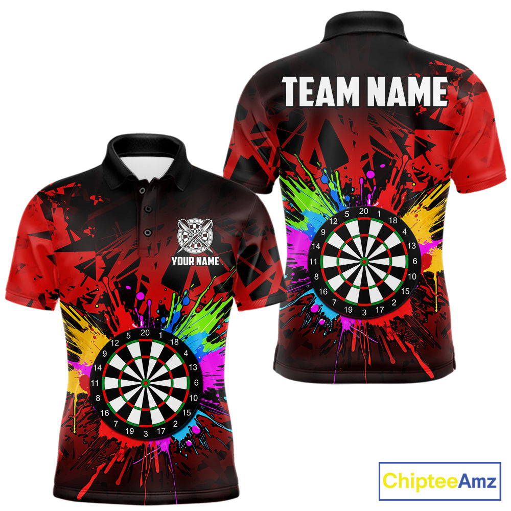 Red Funny Dartboard Colorful Darts Shirts For Men Custom Darts Polo & Quarter Zip Team Jersey TDM7571