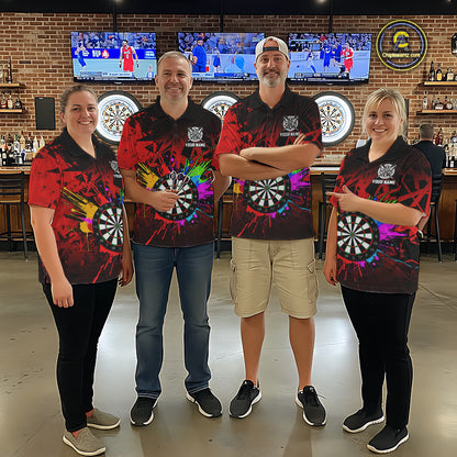 Red Funny Dartboard Colorful Darts Shirts For Women Custom Darts Polo & Quarter Zip Team Jersey TDM7571