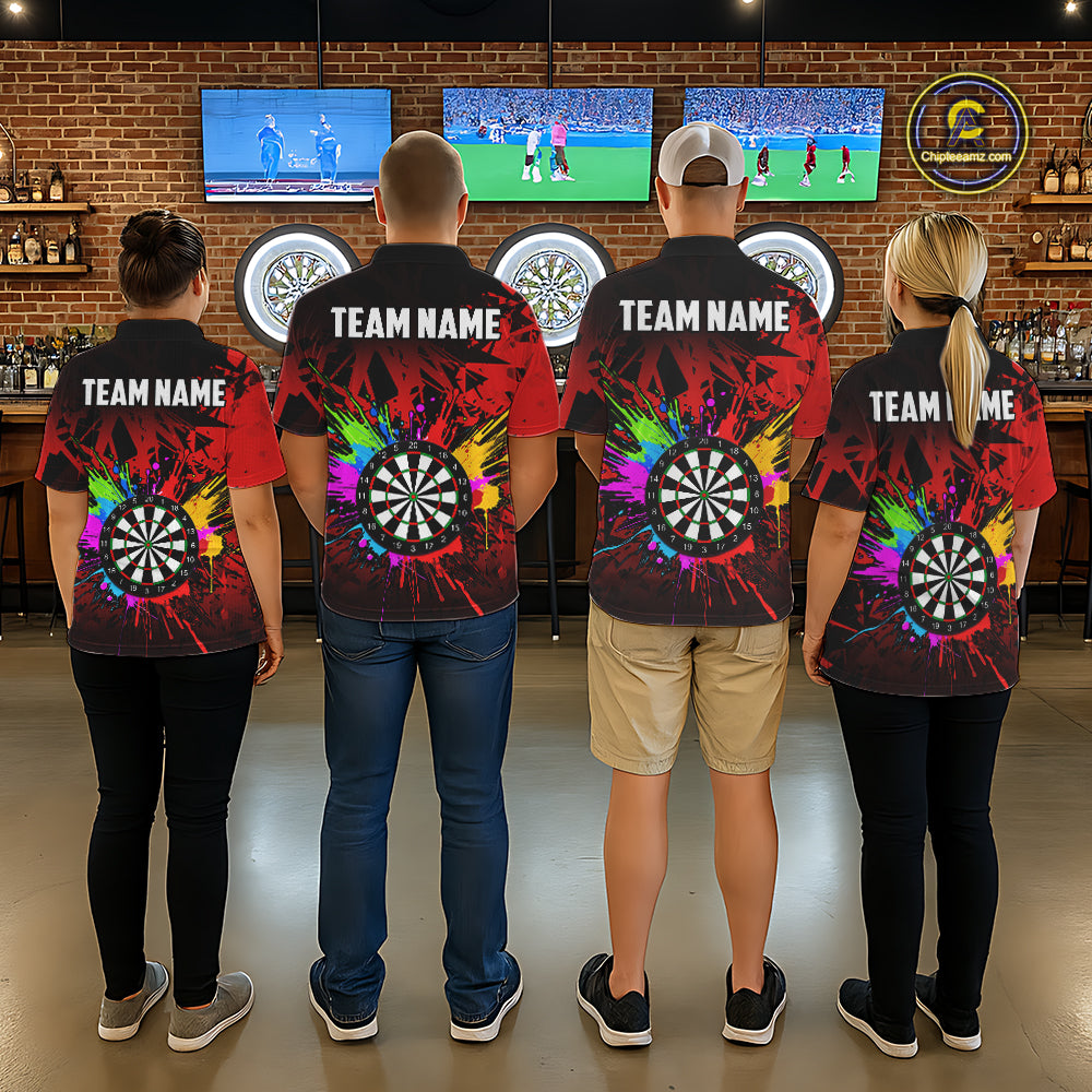 Red Funny Dartboard Colorful Darts Shirts For Women Custom Darts Polo & Quarter Zip Team Jersey TDM7571