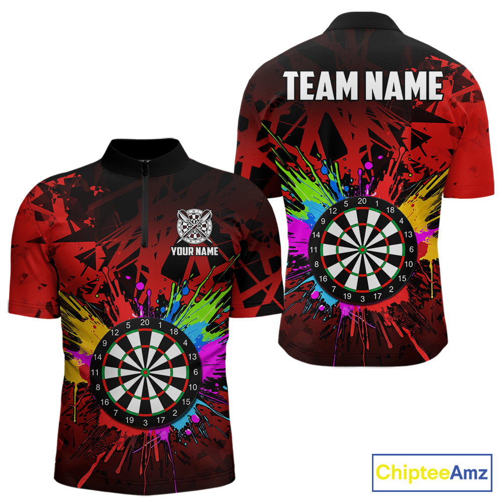 Red Funny Dartboard Colorful Darts Shirts For Men Custom Darts Polo & Quarter Zip Team Jersey TDM7571
