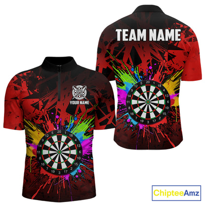 Red Funny Dartboard Colorful Darts Shirts For Men Custom Darts Polo & Quarter Zip Team Jersey TDM7571