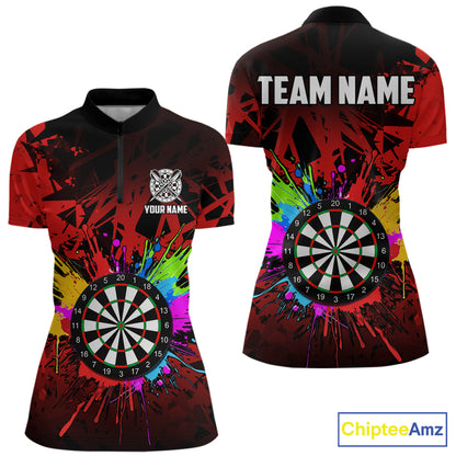 Red Funny Dartboard Colorful Darts Shirts For Women Custom Darts Polo & Quarter Zip Team Jersey TDM7571