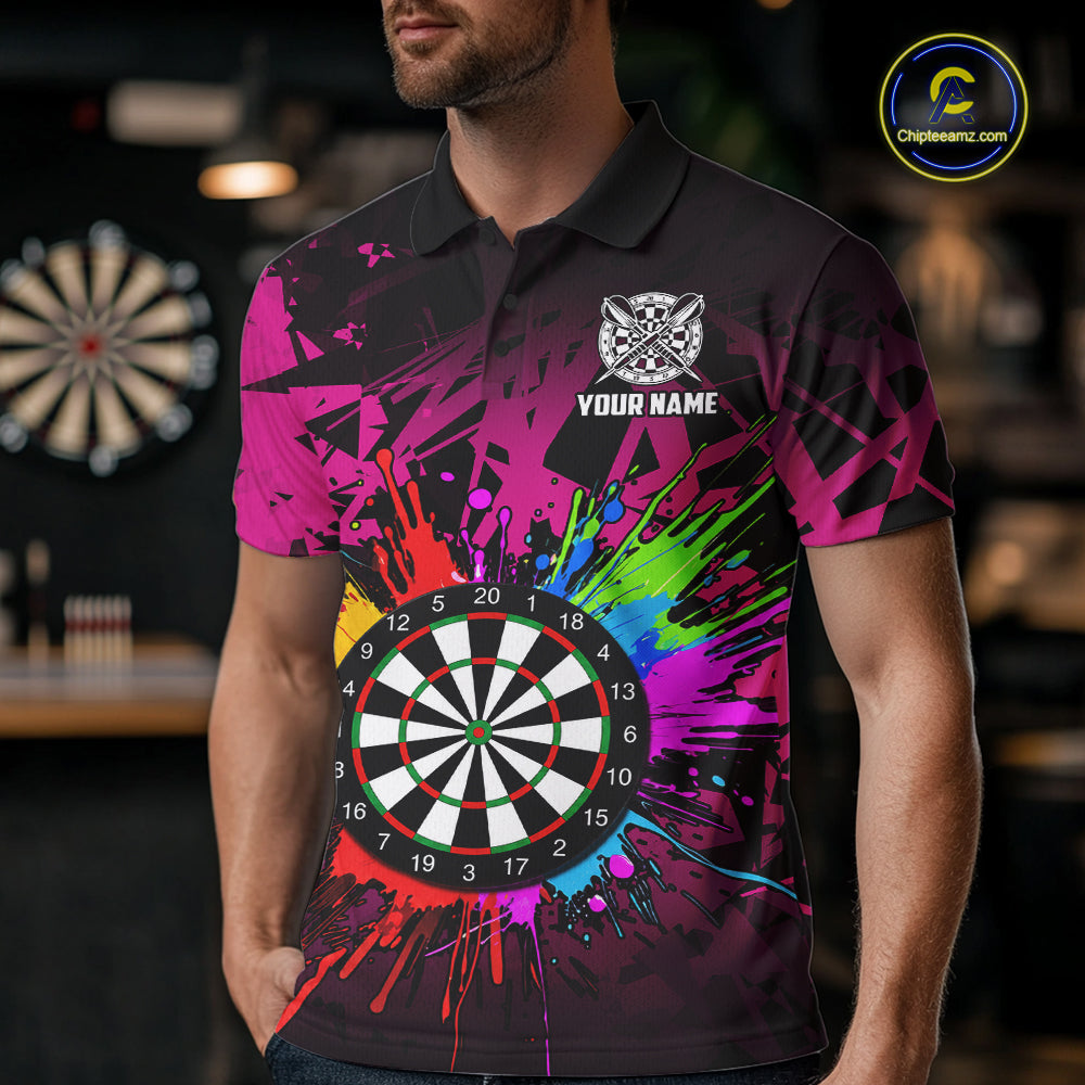 Pink Funny Dartboard Colorful Darts Shirts For Men Custom Darts Polo & Quarter Zip Team Jersey TDM7572