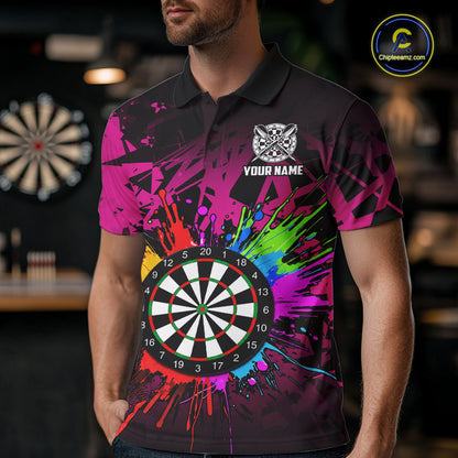 Pink Funny Dartboard Colorful Darts Shirts For Men Custom Darts Polo & Quarter Zip Team Jersey TDM7572