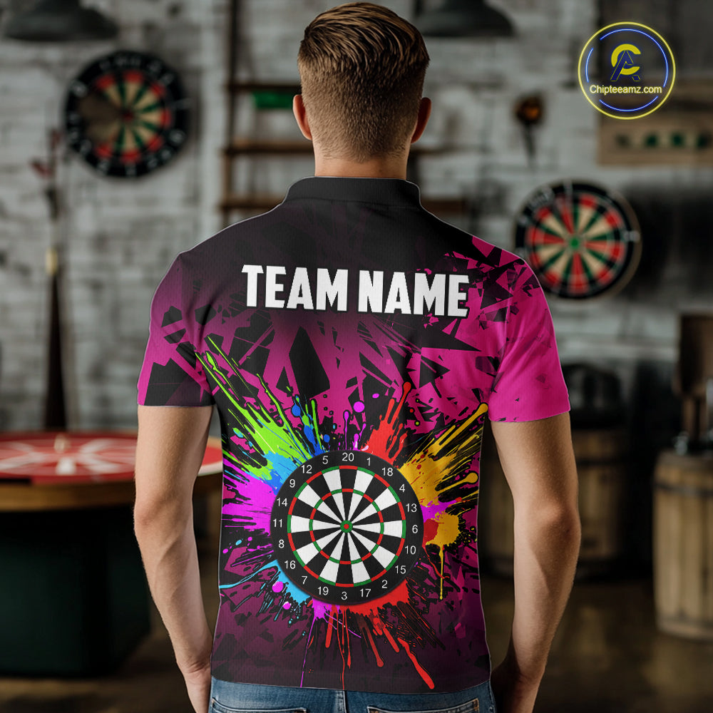 Pink Funny Dartboard Colorful Darts Shirts For Men Custom Darts Polo & Quarter Zip Team Jersey TDM7572