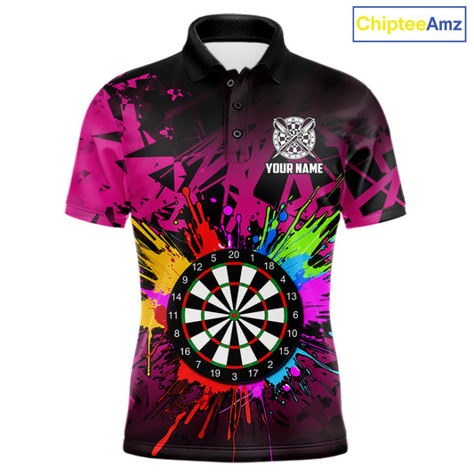 Pink Funny Dartboard Colorful Darts Shirts For Men Custom Darts Polo & Quarter Zip Team Jersey TDM7572
