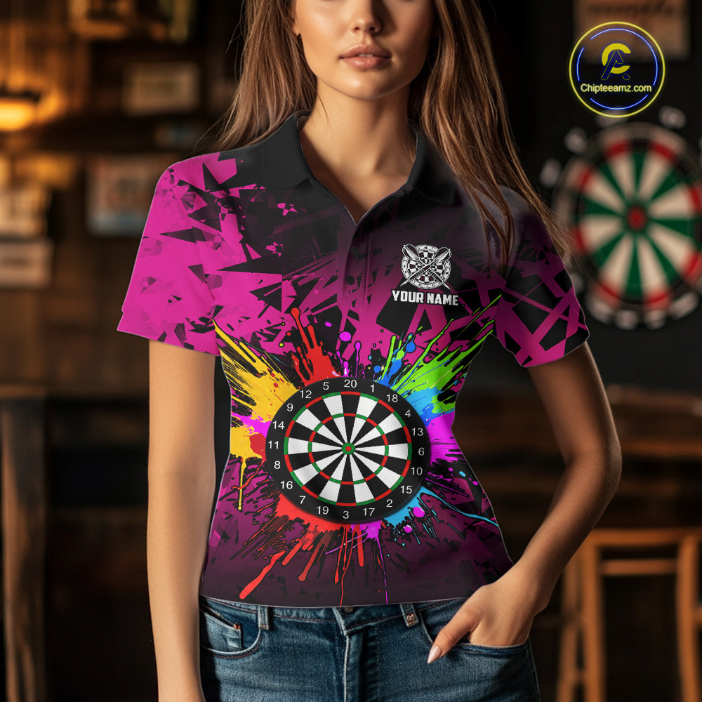 Pink Funny Dartboard Colorful Darts Shirts For Women Custom Darts Polo & Quarter Zip Team Jersey TDM7572