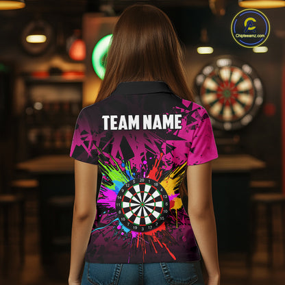 Pink Funny Dartboard Colorful Darts Shirts For Women Custom Darts Polo & Quarter Zip Team Jersey TDM7572