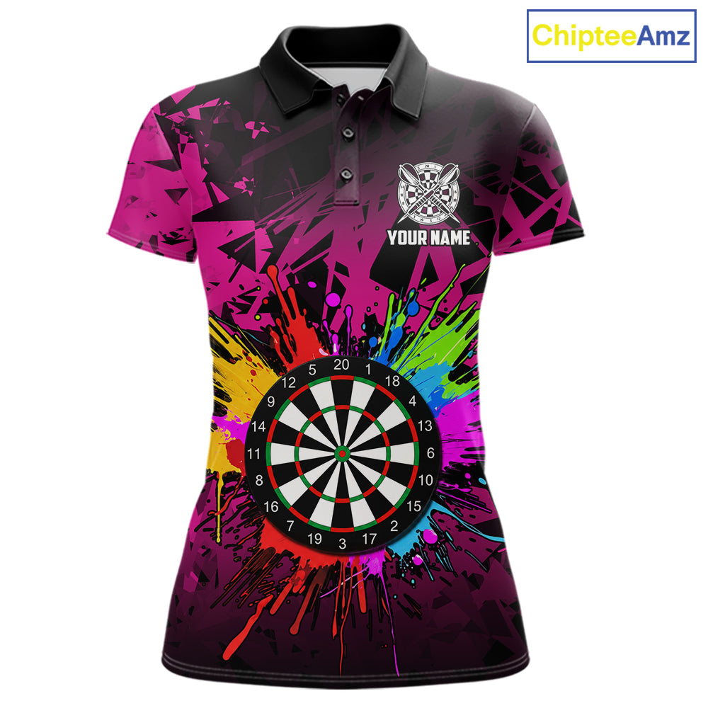 Pink Funny Dartboard Colorful Darts Shirts For Women Custom Darts Polo & Quarter Zip Team Jersey TDM7572