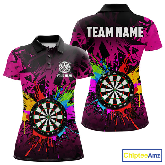 Pink Funny Dartboard Colorful Darts Shirts For Women Custom Darts Polo & Quarter Zip Team Jersey TDM7572