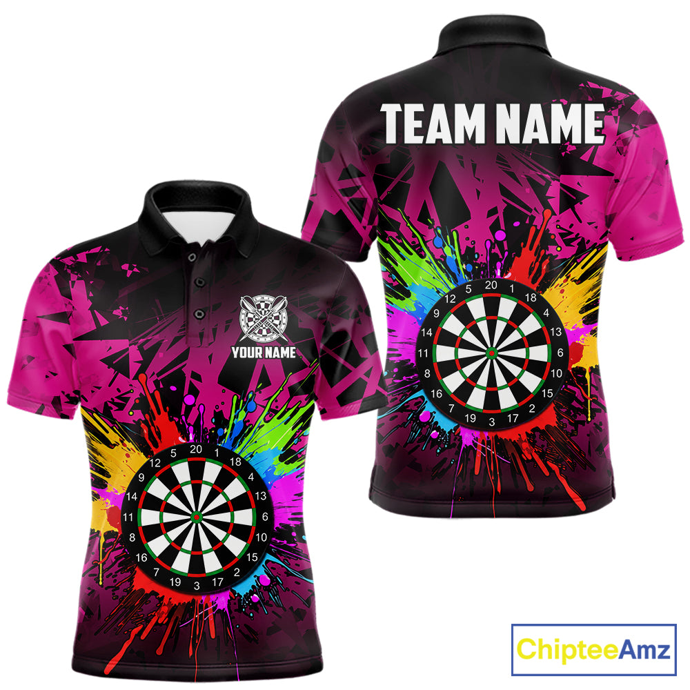 Pink Funny Dartboard Colorful Darts Shirts For Men Custom Darts Polo & Quarter Zip Team Jersey TDM7572