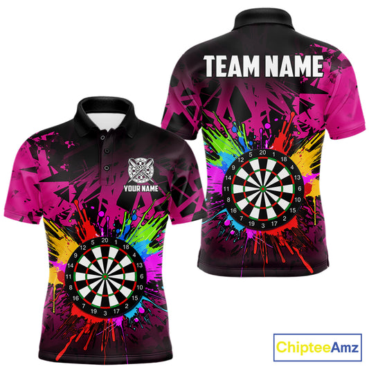 Pink Funny Dartboard Colorful Darts Shirts For Men Custom Darts Polo & Quarter Zip Team Jersey TDM7572
