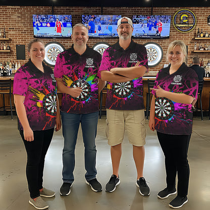 Pink Funny Dartboard Colorful Darts Shirts For Men Custom Darts Polo & Quarter Zip Team Jersey TDM7572