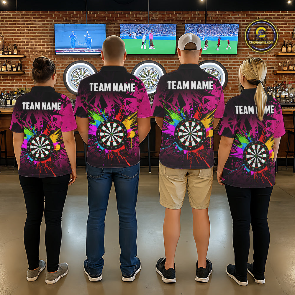Pink Funny Dartboard Colorful Darts Shirts For Men Custom Darts Polo & Quarter Zip Team Jersey TDM7572