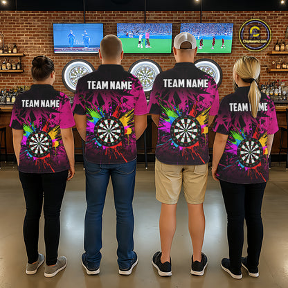 Pink Funny Dartboard Colorful Darts Shirts For Men Custom Darts Polo & Quarter Zip Team Jersey TDM7572