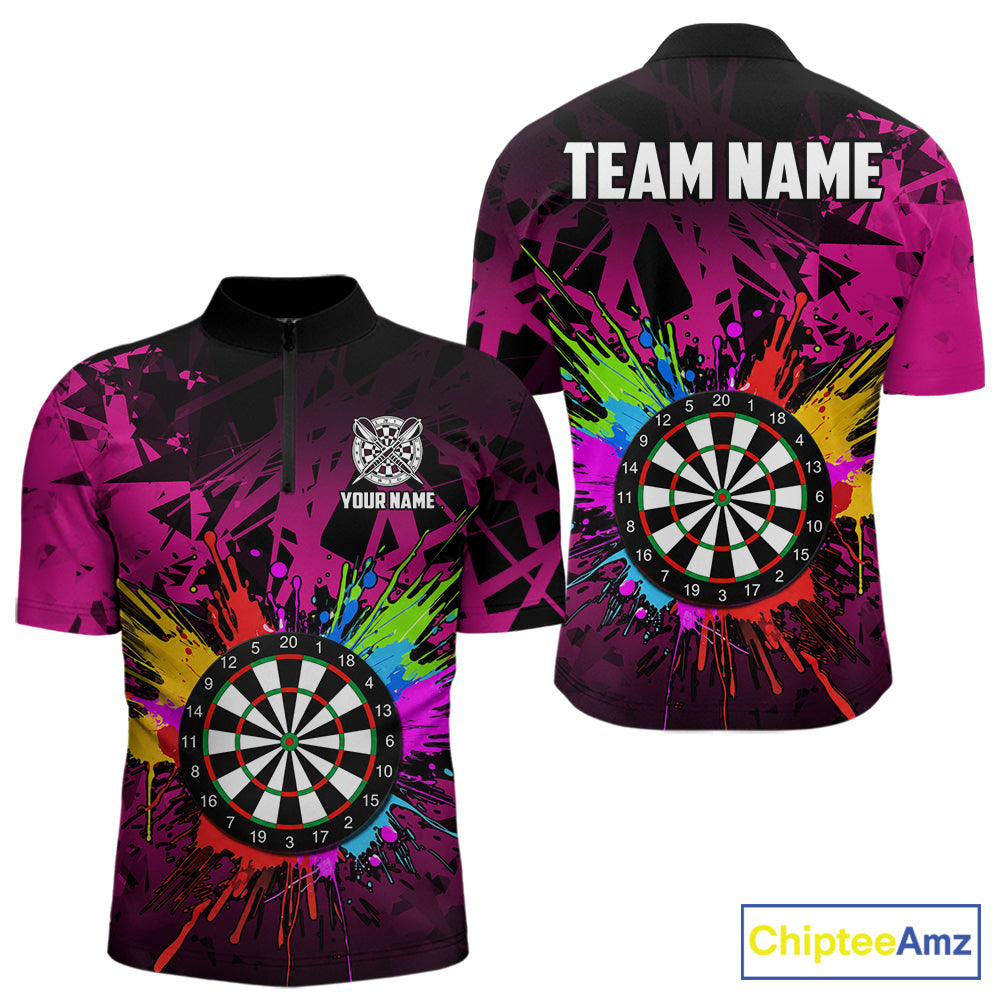 Pink Funny Dartboard Colorful Darts Shirts For Men Custom Darts Polo & Quarter Zip Team Jersey TDM7572