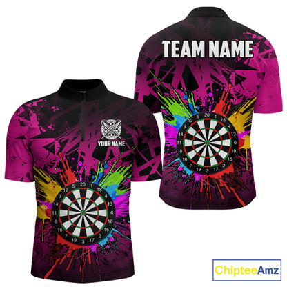 Pink Funny Dartboard Colorful Darts Shirts For Men Custom Darts Polo & Quarter Zip Team Jersey TDM7572