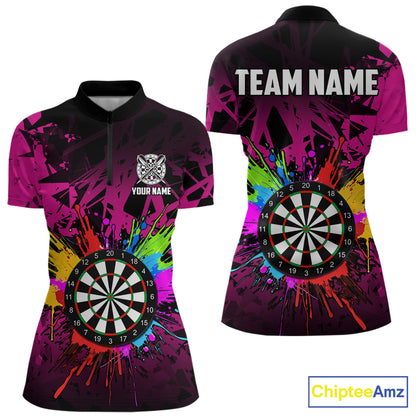 Pink Funny Dartboard Colorful Darts Shirts For Women Custom Darts Polo & Quarter Zip Team Jersey TDM7572
