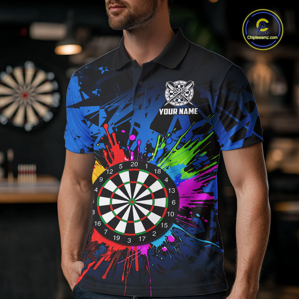 Blue Funny Dartboard Colorful Darts Shirts For Men Custom Darts Polo & Quarter Zip Team Jersey TDM7573