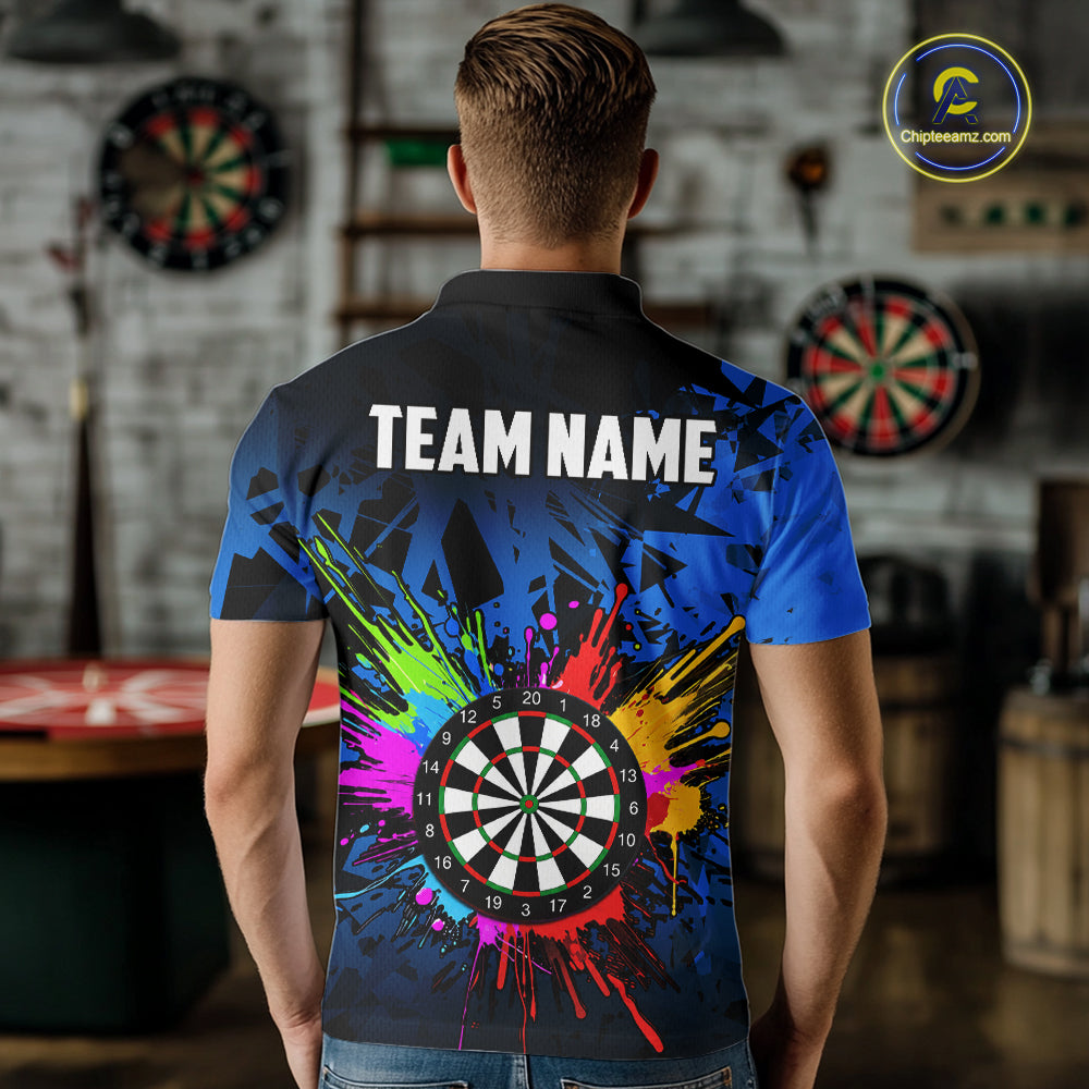 Blue Funny Dartboard Colorful Darts Shirts For Men Custom Darts Polo & Quarter Zip Team Jersey TDM7573
