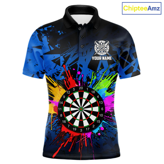 Blue Funny Dartboard Colorful Darts Shirts For Men Custom Darts Polo & Quarter Zip Team Jersey TDM7573