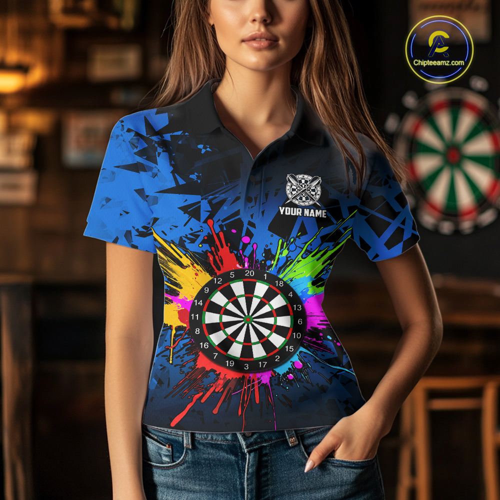 Blue Funny Dartboard Colorful Darts Shirts For Women Custom Darts Polo & Quarter Zip Team Jersey TDM7573