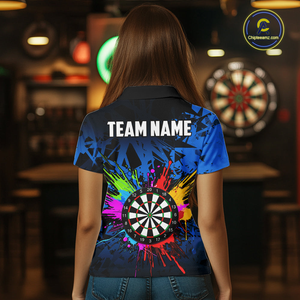 Blue Funny Dartboard Colorful Darts Shirts For Women Custom Darts Polo & Quarter Zip Team Jersey TDM7573