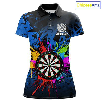 Blue Funny Dartboard Colorful Darts Shirts For Women Custom Darts Polo & Quarter Zip Team Jersey TDM7573