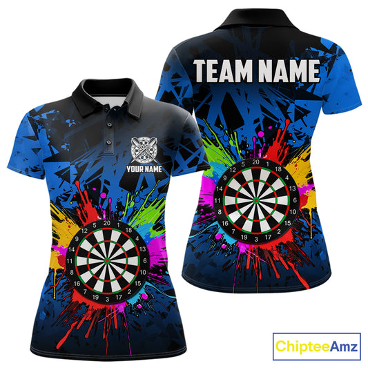 Blue Funny Dartboard Colorful Darts Shirts For Women Custom Darts Polo & Quarter Zip Team Jersey TDM7573