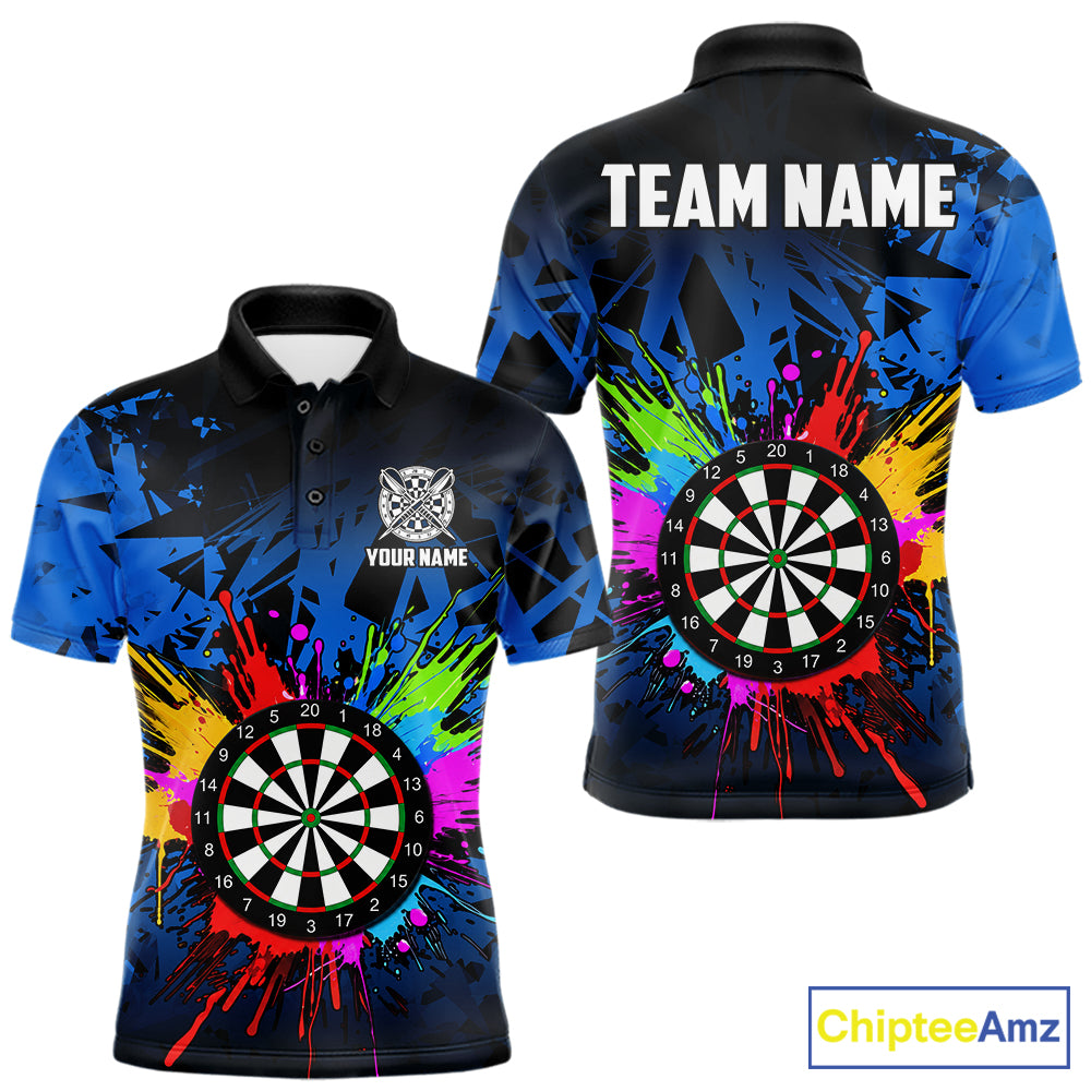 Blue Funny Dartboard Colorful Darts Shirts For Men Custom Darts Polo & Quarter Zip Team Jersey TDM7573