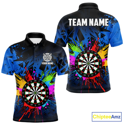 Blue Funny Dartboard Colorful Darts Shirts For Men Custom Darts Polo & Quarter Zip Team Jersey TDM7573
