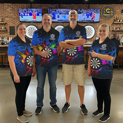 Blue Funny Dartboard Colorful Darts Shirts For Women Custom Darts Polo & Quarter Zip Team Jersey TDM7573