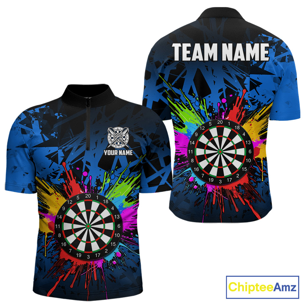 Blue Funny Dartboard Colorful Darts Shirts For Men Custom Darts Polo & Quarter Zip Team Jersey TDM7573