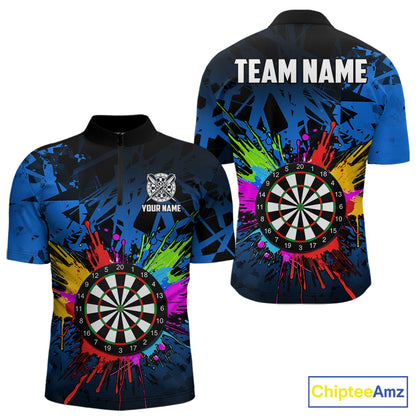 Blue Funny Dartboard Colorful Darts Shirts For Men Custom Darts Polo & Quarter Zip Team Jersey TDM7573