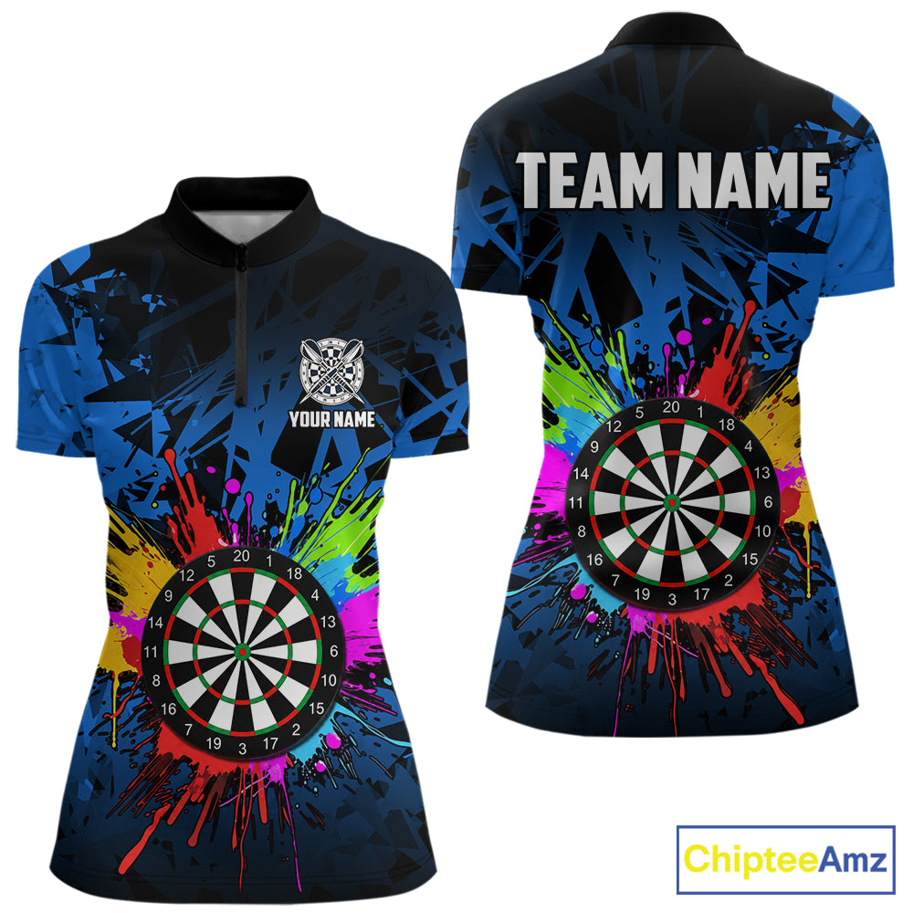 Blue Funny Dartboard Colorful Darts Shirts For Women Custom Darts Polo & Quarter Zip Team Jersey TDM7573