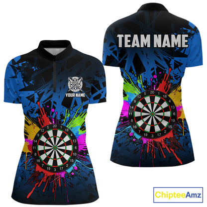 Blue Funny Dartboard Colorful Darts Shirts For Women Custom Darts Polo & Quarter Zip Team Jersey TDM7573