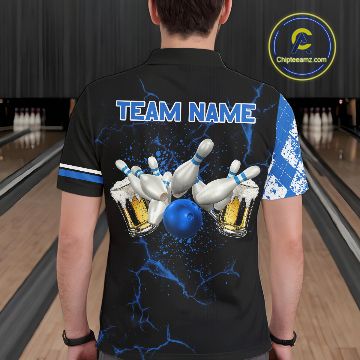 Black And Blue Argyle Pattern Bowling Beer Custom Bowling Shirts For Men Bowling Team League Jersey TDM7583