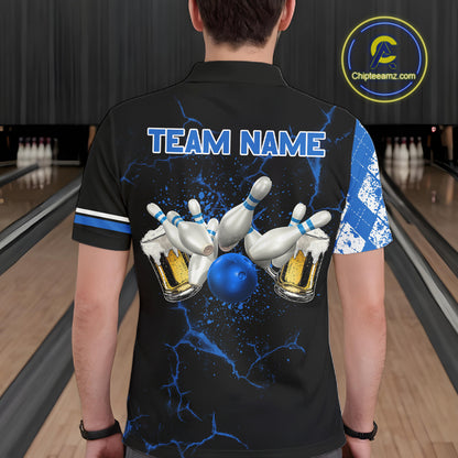 Black And Blue Argyle Pattern Bowling Beer Custom Bowling Shirts For Men Bowling Team League Jersey TDM7583