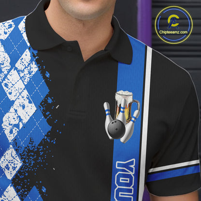 Black And Blue Argyle Pattern Bowling Beer Custom Bowling Shirts For Men Bowling Team League Jersey TDM7583